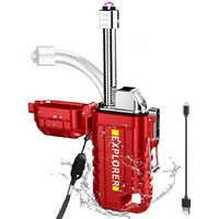 EzLife Rechargeable Electric Lighter with 360 Flexible Long Neck for Candle Grill, Waterproof USB Arc Lighters with Lanyard and Hanging Hole, Windproof Plasma Flameless Lighter (Red)