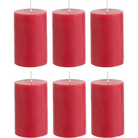AuraDecor White Pillar Candle | Size 2x2 Inch | Unscented, Smokeless, Dripless Pillar Candle | 12 Hours Burning Time | White Candle | Home Decor | Spa Candle (Pack of 6, Red)