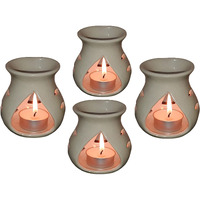 Pure Source India Ceramic Clay Oil Burner |Oil Diffuser |Aroma Diffuser, Set of 4 Coming with 4 Tea Light Candle (Off White- 3.5Inch)