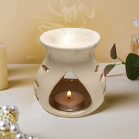 Pure Source India Ceramic Clay Oil Burner |Oil Diffuser |Aroma Diffuser, Set of 1 Coming with 1 Tea Light Candle (Off White- 3.5Inch)