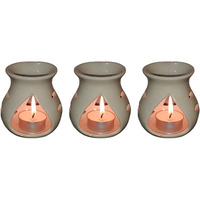 Pure Source India Ceramic Clay Oil Burner |Oil Diffuser |Aroma Diffuser, Set of 3 Coming with 3 Tea Light Candle (Off White- 3.5Inch)