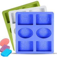 KARP Silicone Soap Moulds, 6-Cavities Rectangle Oval Soap Molds for Soap Making Bread Biscuit Chocolate Cookie Mousse Mould Wax Candle (1Qty Mix Color)