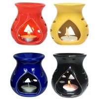 Mkd2 Rise Ceramic Candle Operated Aroma Oil Burner Diffuser Lamp -Set of 4 (Red, Yellow, Blue, Black) Multicolor for Home Fragrance