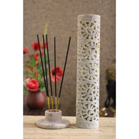 KC KULLICRAFT Handcrafted Soapstone Marble Work Incense Holder Tea Light Candle Holder Diffuser Agarbaati Stands (Free 6 Incense Sticks Rose Fragnance) (Round Floral)