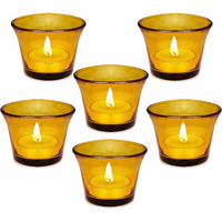 Pure Source India Glass Votive Tealight Candle Holders - Living Room Side Table Home Decoration (Glass, Pack of 6, Yellow)