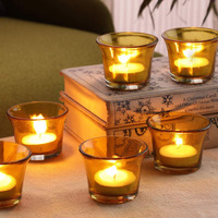 TIED RIBBONS Set of 6 Votive Glass Tealight Candle Holders Glass Votive - Christmas Decorations Items for Home Decor Dining Table Restaurant and Xmas Gifts (Glass, Yellow, 6.3 Cm X 4.5 Cm)