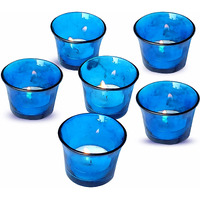 Pure Source India Glass Votive Tealight Candle Holders - Living Room Side Table Home Decoration (Glass, Pack of 6, Blue)