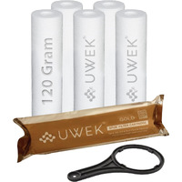 UWEK Gold 10 Inch High Density Spun Pre Filter 5 Micron PP Spun Cartridge 120 gm Sediment Filter Candle Compatible with Outer Filter Housing of RO Water Purifier (Pack of 6 Spun + Spanner)