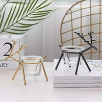 Quace Christmas Reindeer Candle Tealight Holders Pack of 2 (Black, Gold), Metal