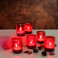 Pure Source India Glass Votive Tealight Candle Holders - Living Room Side Table Home Decoration (Glass, Pack of 6, Red)