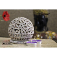 KC KULLICRAFT Soapstone Elephant Carving Round Tea Light Candle Holder With Candle, Pack of 1