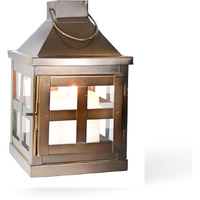 Behoma Vintage Style Candle Lantern Metal and Glass for Home Decoration, Lantern for Table-top and Wall-Hanging | Indoor and Outdoor | Rustic White Color Small (Candle/Lights NOT Included)