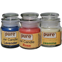 Pure Source India Wax Jar Candle, Pack of 3, Rose;Jasmine;Lavender, 6 x 8.9 cm