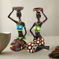 Xtore Beautiful Finish Uniquely Hand Crafted Home Decor Sitting African Tribal Women with Candle Holder Art Piece - (Set of 2, MultiColor)