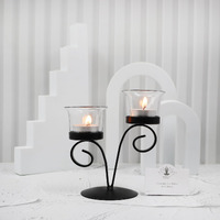 HOSLEY Clear Glass Tealight Candle Holders|Black Tealight Candle Holders with Glass Holders Perfect for Home Decor Tabletop Centerpiece| Pack of 1 with Pack of 2 Tealights