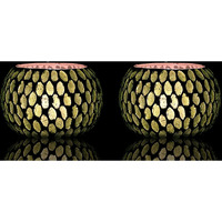 Bianco T-Light Mosaic Candle Holder for Home Decoration Mosaic Glass, for Bedroom, Office, Living Room, Dining Table, Festive Lights Decoration (Pack of 2)
