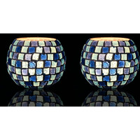 Bianco T-Light Mosaic Candle Holder for Home Decoration Mosaic Glass, for Bedroom, Office, Living Room, Dining Table, Festive Lights Decoration (Pack of 2)