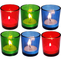 Pure Source India Multicolor Glass Votive Tealight Candle Holders - Living Room Side Table Home Decoration (Glass, Pack of 6