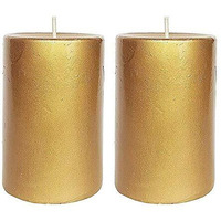 Kuber Selection Pack of 2 Pcs Each Big Non Scented Pillar Candle (2  6) (Golden)