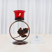HOSLEY Metal Red Glass Tealight Candle Holder|Tealight Candle Holder with Glass Holder Perfect for Home Decor Tabletop|1-Cup Centrepiece | Pack of 1 with Pack of 1 Tealight (Black)