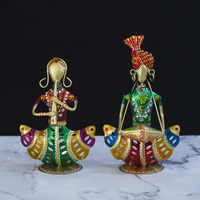 Lamcy Plaza Rajasthani Musician Couple Tealight Candle Holder Showpiece | Candle Holder Stand Showpiece | Home Decor Items for Living Room Table | Living Room |Table Decor | Set of 2