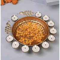 Optima Traders 12 Inches Metal Urli Bowl for Water Floating Flowers and Tealight Candle Holder for Festival, Vastu, Pooja and Home Decoration (Peacock Design)
