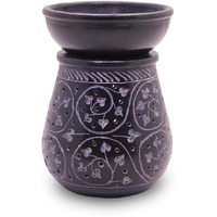 KC KULLICRAFT Black Marble Soapstone Handcrafted Candle Aroma Oil Diffuser and Tea Light Burner. Floral Carving Perfect for Gifting and Home Decor.