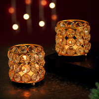 TIED RIBBONS Pack of 2 Crystal Tealight Candle Holder Centerpieces Votive Candle Holders for Dining Table - Christmas Decorations Items for Home Office Xmas Gifts (5.5 Cm X 5.5 Cm)