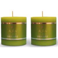 AuraDecor 2.5inch * 2.5 inch Fragrance Pillar Candle (Pack of 2) || Spa Candle || Home Dcor Candle || Romantic Candle || Candles for Aromatherapy || Burning Time 30 Hours (Green Apple)