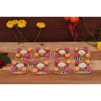 Collectible India Cast Iron Flower Design Tealight Candle Holder, Pack of 8