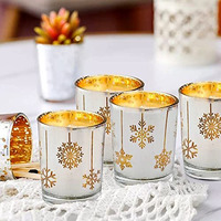 The Purple Tree Christmas Snowflake Silver Glass Tealight Holders for Christmas (6 pc, Yellow) Christmas Tealights, Christmas Tealight Candle Holder, Christmas Decor, Holiday Decoration