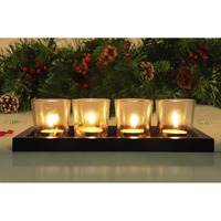 TIED RIBBONS Glass Votive Tealight Candle Holders with Wooden Tray - Decorations Items for Living Room Bedroom Center Table Balcony Office - Gifts