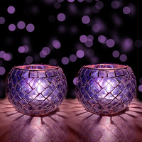 The Purple Tree Morrocan Mosaic Tealight Candle Holders (Pack of 2), Diwali Candle Holder, tealight Holder, Diwali Gift, Best Gift for Diwali, Diwali Decoration T75