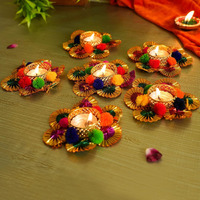TIED RIBBONS Set of 6 Florals Tealight Candle Holders for Diyas Home Decorations Centerpieces Votives - Decorations Items for Home Decor (Multi, Pack of 6)