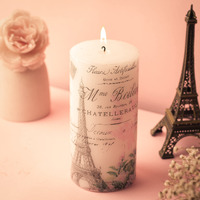 AuraDecor Wax Unscented Paris Eiffel Tower Candle || 3 * 6 Inch Pillar Candle || White Candle || Love Candle || Love Of Paris (Decor Paris)