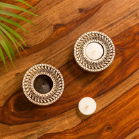ExclusiveLane Mandala Hand-Carved Block Tea Light Holder (Set of 2, Sheesham Wood) - Decorative Tea Light Candle Holder for Home Dcor Votive Tea Light Holder T Lite Candle Stand for Home Decoration