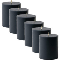 Luces Paraffin Wax Smokeless Scented Black Round Pillar Candle for Decoretion Pack of 6