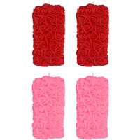 Shraddha Creation Rose Pillar Wax Designer Candle, Pack of 4, Rose & Spiced Musk