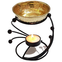 Pure Source India Aroma Burner Made of Iron with Powder Coated and Pure Brass Bowl Detachable,10 ML Rose Aroma Oil and 1 Tea Candle Also Coming with it .(Oil Burner Set)