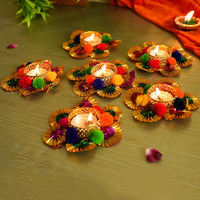 TIED RIBBONS Set of 6 Floral Tealight Candle Holders for Home Decorations Centerpieces Diyas Votives - Decorations Items for Home Decor (Pack of 6)