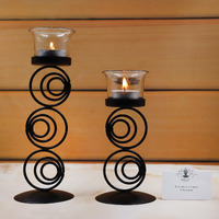 HOSLEY Clear Glass Tealight Candle Holders|Black Tealight Candle Holders with Glass Holders Perfect for Home Decor Tabletop Centerpiece| Pack of 2 with Pack of 2 Tealights