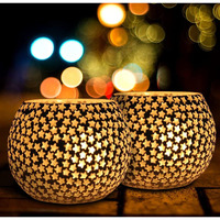 The Purple Tree Glass Mosaic Candle Holder, Pack of 2