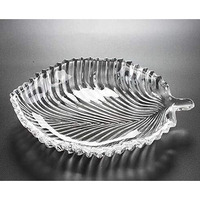 BIRONZA Small Beautiful Leaf Shape Glass Tray Plate for Serving | Useful for Diwali Home Decoration, Living Room | Best for Dry Fruits, Fruits, Snacks, Sweets, Chocolates (Pack of 1) (Leaf)