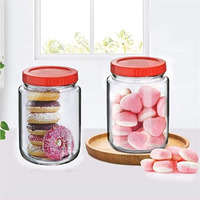 Feelopie Aahar Jar with Red Lid for Lentils, Food, Pickles, Spices, Sweets, Snacks, Rice, Kitchen Storage (1 KG, Set Of 2)