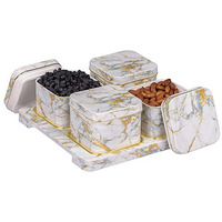 SELVEL Giving shape to life! Airtight Dry Fruit Container Tray Set with Lid & Serving Tray, Dry Fruit Box Set with Serving Tray for Serving Sweets, Chips, Cookies Other Snacks 4 Pieces, White