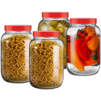 Feelopie Aahar Jar with Red Lid for Lentils, Food, Pickles, Spices, Sweets, Snacks, Rice, Kitchen Storage (2 KG, Set Of 4)