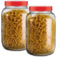 Feelopie Aahar Jar with Red Lid for Lentils, Food, Pickles, Spices, Sweets, Snacks, Rice, Kitchen Storage (2 KG, Set Of 2)