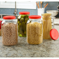 Feelopie Aahar Jar with Red Lid for Lentils, Food, Pickles, Spices, Sweets, Snacks, Rice, Kitchen Storage (3 KG, Set Of 4)