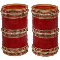 Lucky Jewellery Bridal Bangle Set Red Designer Chura Dulhan Wedding Punjabi Choora Fashion Jewellery Chuda For Women (1040-M1C1-PEHU-R24)