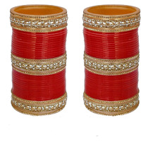 Lucky Jewellery Bridal Bangle Set Red Designer Chura Bridal Dulhan Wedding Punjabi Choora Fashion Jewellery Chuda For Women (1254-G1C1-2551-R24)